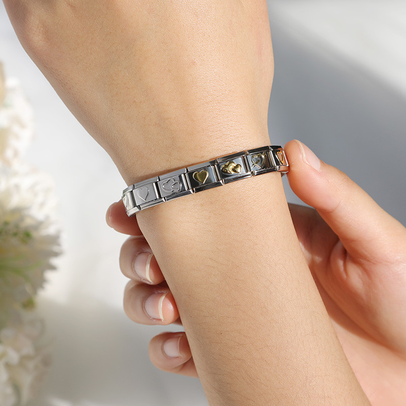 Hapiship Popular Hot Original Daisy Fashion Romantic Heart Charm Links Fit 9mm Гривна от неръждаема стомана Направи си сам DJTop14