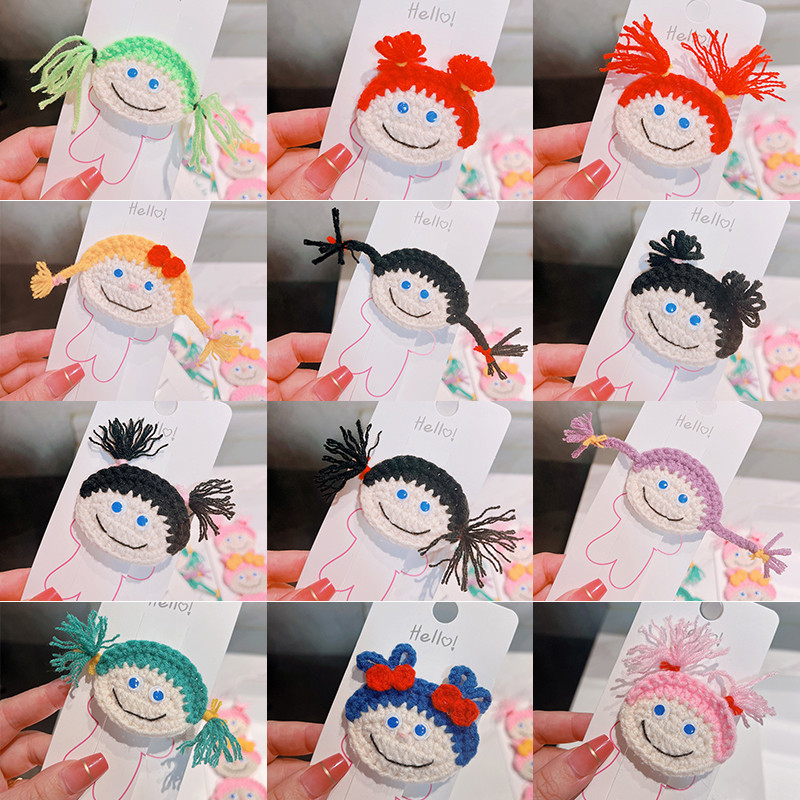 Kötött rajzfilm hajcsat édes aranyos lányok hajtűk színes gyapjú fonal hajtűk gyermek fejfedők haj kiegészítők