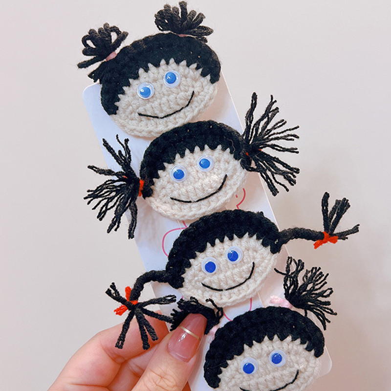 Kötött rajzfilm hajcsat édes aranyos lányok hajtűk színes gyapjú fonal hajtűk gyermek fejfedők haj kiegészítők