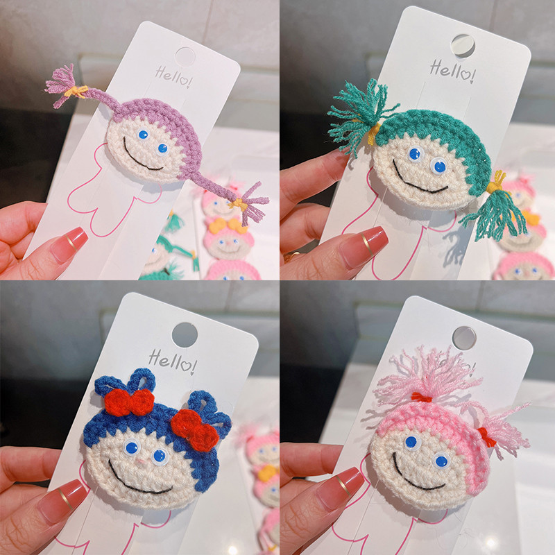 Kötött rajzfilm hajcsat édes aranyos lányok hajtűk színes gyapjú fonal hajtűk gyermek fejfedők haj kiegészítők