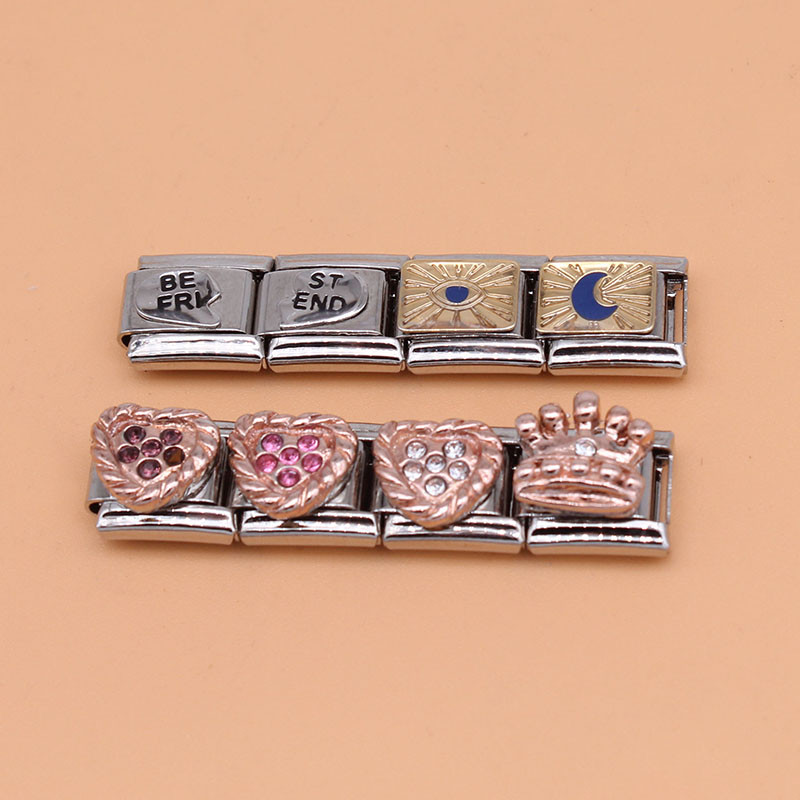 Hapiship Nou Coroană de inimă cu trandafir margaretă originală orbitoare CZ farmec italian se potrivește cu brățară de 9 mm, fabricarea de bijuterii din oțel inoxidabil DJ250