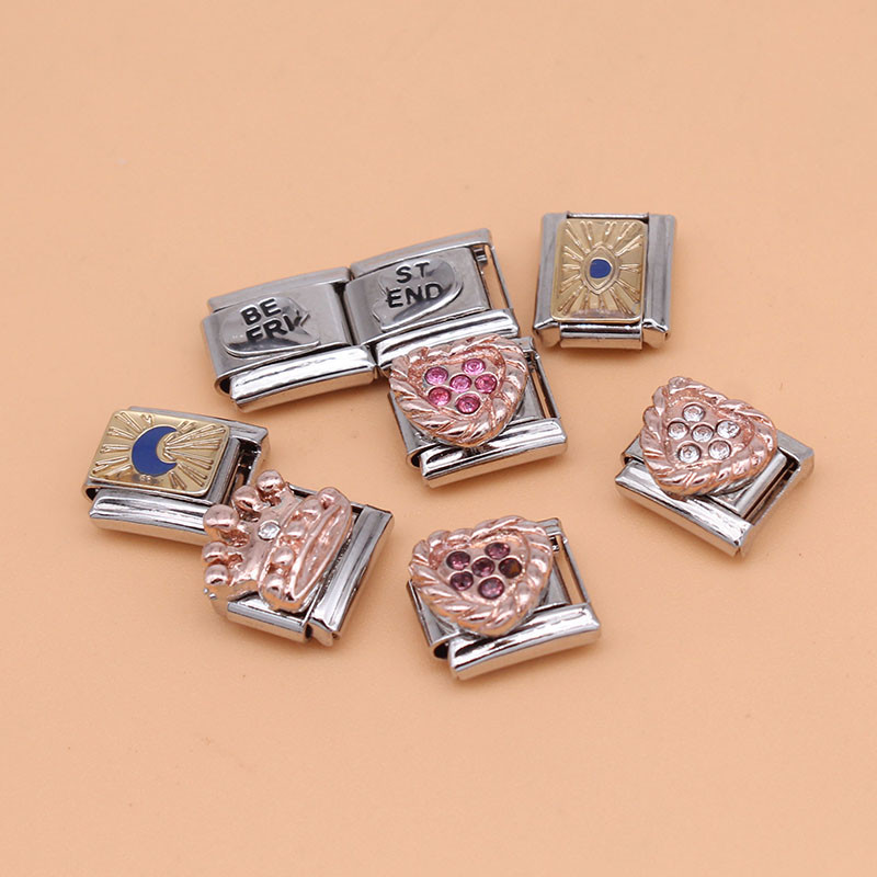 Hapiship Nou Coroană de inimă cu trandafir margaretă originală orbitoare CZ farmec italian se potrivește cu brățară de 9 mm, fabricarea de bijuterii din oțel inoxidabil DJ250