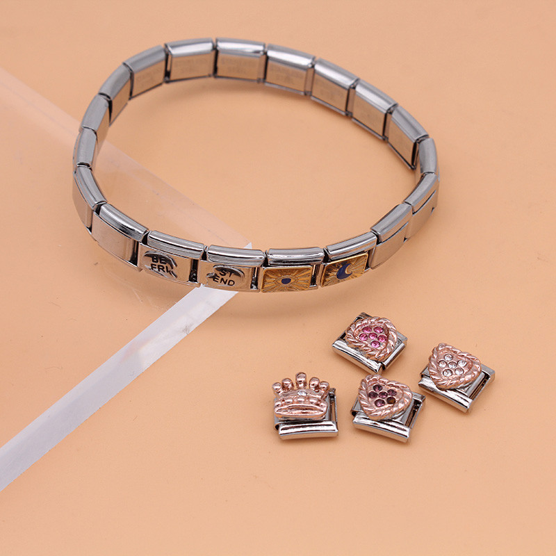 Hapiship Nou Coroană de inimă cu trandafir margaretă originală orbitoare CZ farmec italian se potrivește cu brățară de 9 mm, fabricarea de bijuterii din oțel inoxidabil DJ250