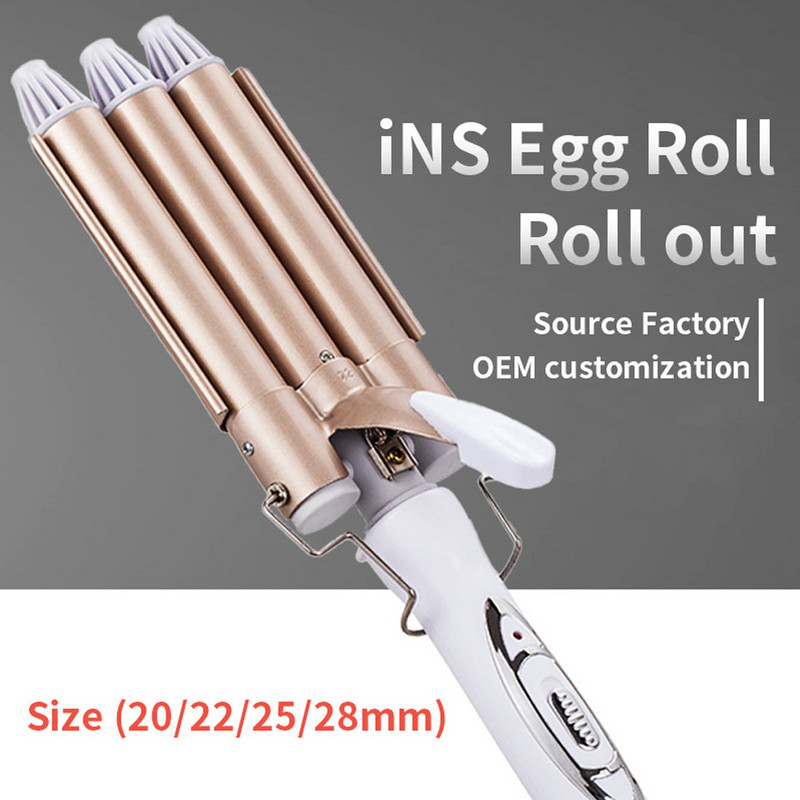 Ondulator de păr cu trei butoi, ondulator de păr personalizat Baghetă ceramică ondulator cu triplu butoi, ondulator de păr