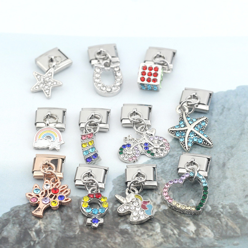 Hapiship Novo srce Zvijezda Mjesec Jednorog Cvijet Sova Leptir Munja Talijanski šarm Fit 9 mm Narukvica Narukvica Izrada nakita DJ048