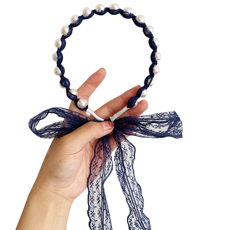 Korea Pearl fejpánt csipke masni szalag haj karika női édes divat elegáns hajpánt hercegnő fejdísz haj kiegészítők