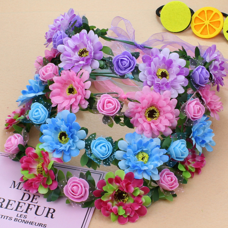 Ghirlandă Coefică Banda de păr Femei Fete Panglică Coroană de flori Bentite Ajustabile Accesorii pentru păr pentru petrecere de nuntă