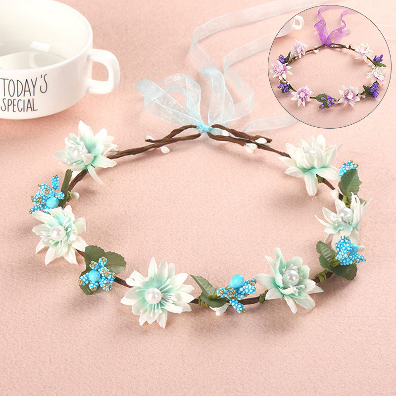 Ghirlandă Coefică Banda de păr Femei Fete Panglică Coroană de flori Bentite Ajustabile Accesorii pentru păr pentru petrecere de nuntă