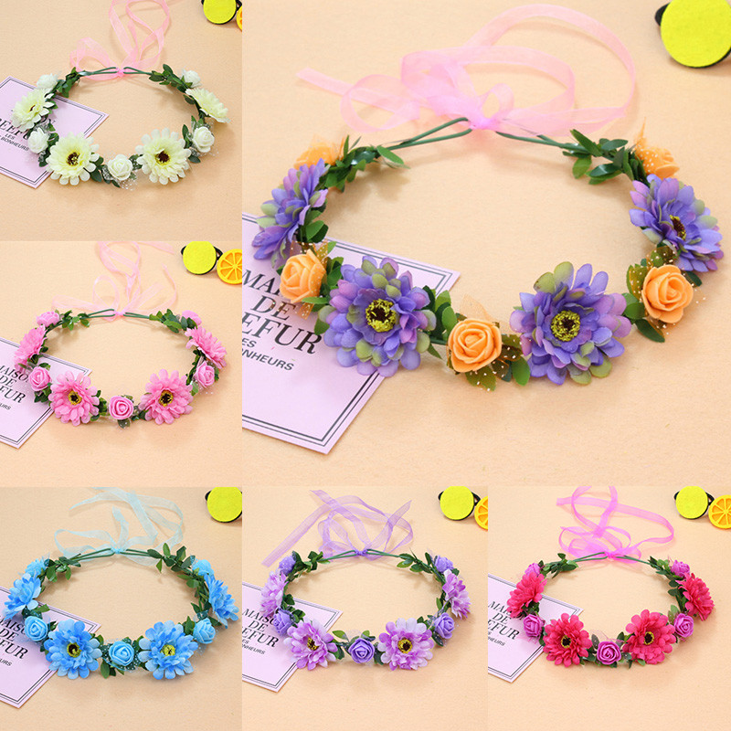 Ghirlandă Coefică Banda de păr Femei Fete Panglică Coroană de flori Bentite Ajustabile Accesorii pentru păr pentru petrecere de nuntă