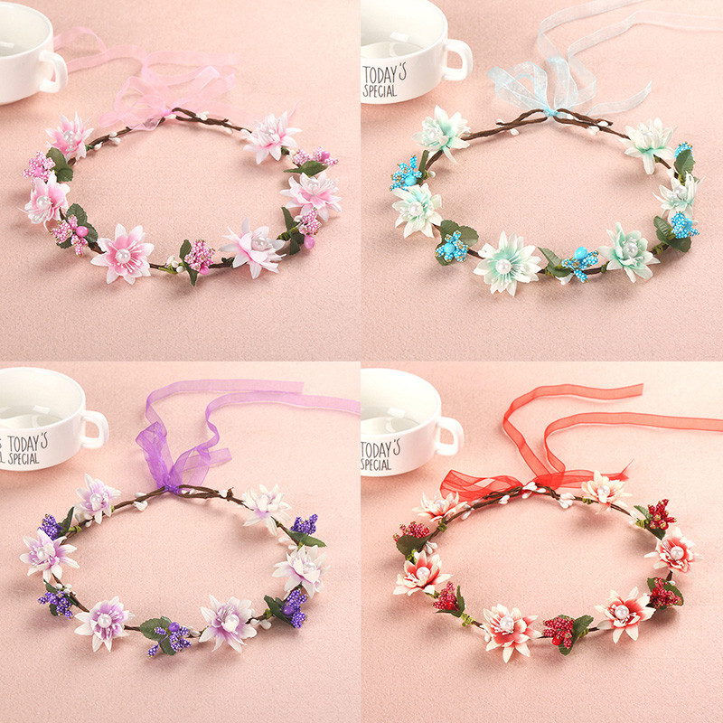 Ghirlandă Coefică Banda de păr Femei Fete Panglică Coroană de flori Bentite Ajustabile Accesorii pentru păr pentru petrecere de nuntă