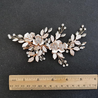 SLBRIDAL Kézzel készített Arany Osztrák Kristályok Strasszok Virág Levél Esküvői Hajcsat Barrettes Menyasszonyi Fejdísz Haj kiegészítők
