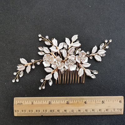SLBRIDAL Kézzel készített Arany Osztrák Kristályok Strasszok Virág Levél Esküvői Hajcsat Barrettes Menyasszonyi Fejdísz Haj kiegészítők
