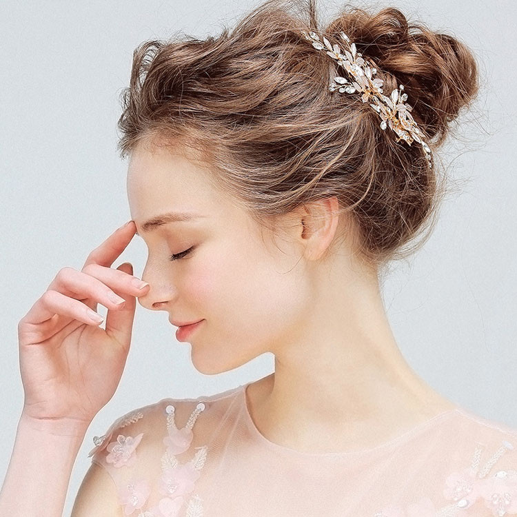 SLBRIDAL Kézzel készített Arany Osztrák Kristályok Strasszok Virág Levél Esküvői Hajcsat Barrettes Menyasszonyi Fejdísz Haj kiegészítők