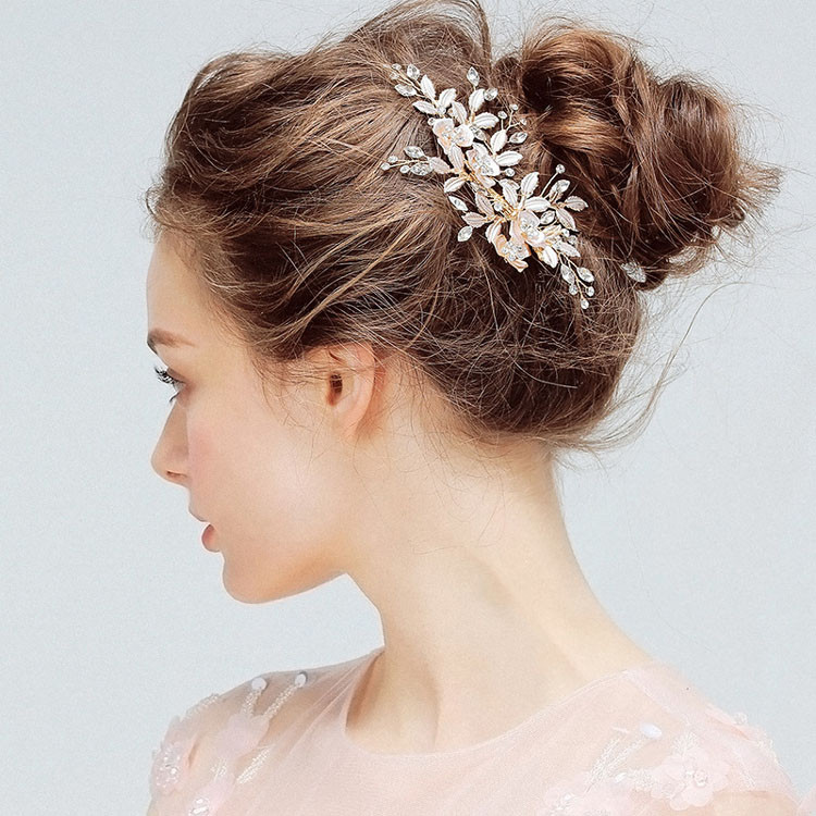 SLBRIDAL Kézzel készített Arany Osztrák Kristályok Strasszok Virág Levél Esküvői Hajcsat Barrettes Menyasszonyi Fejdísz Haj kiegészítők