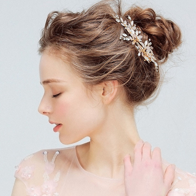 SLBRIDAL Kézzel készített Arany Osztrák Kristályok Strasszok Virág Levél Esküvői Hajcsat Barrettes Menyasszonyi Fejdísz Haj kiegészítők