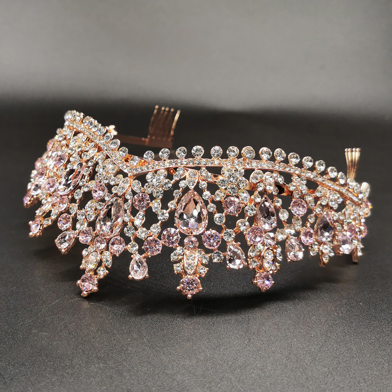 CQHG Nova velika luksuzna europska retro barokna kruna za mladenku Pokrivala za glavu Kraljičina kruna Dodaci preko granice
