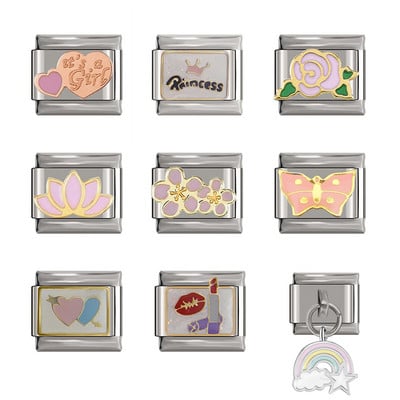 Hapiship Original Daisy Flower Printesa Curcubeu Inima Italian Charm Links Fit 9mm Bratara din otel inoxidabil DIY Bijuterii DJTop16