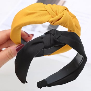 Knot Hair Hoop Headbands for Girls Απλές μονόχρωμες υφασμάτινες κορδέλες Γυναικείες φαρδιές πλαϊνές κεφαλές Αξεσουάρ μαλλιών