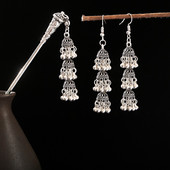 Clopoței Jhumka Cercei indieni Agrafe Set Bețe de păr pentru accesorii de păr Bijuterii pentru femei Cadou pentru fete Cercei țigani Pandantiv ac de păr