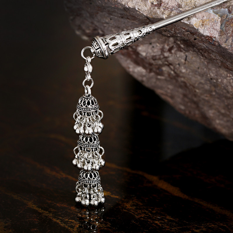 Clopoței Jhumka Cercei indieni Agrafe Set Bețe de păr pentru accesorii de păr Bijuterii pentru femei Cadou pentru fete Cercei țigani Pandantiv ac de păr