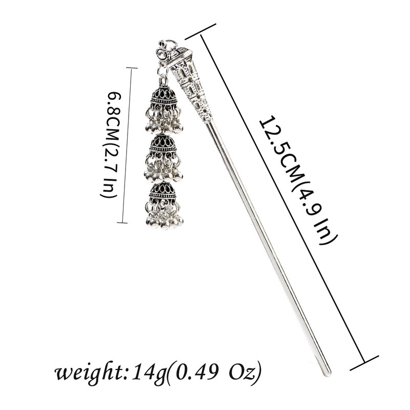 Clopoței Jhumka Cercei indieni Agrafe Set Bețe de păr pentru accesorii de păr Bijuterii pentru femei Cadou pentru fete Cercei țigani Pandantiv ac de păr