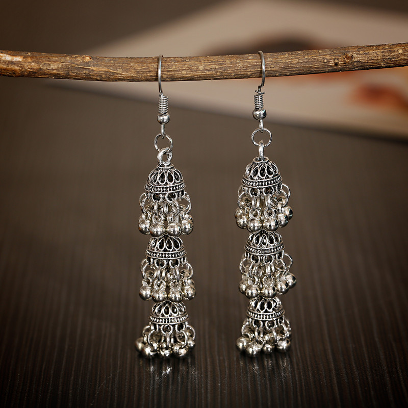 Clopoței Jhumka Cercei indieni Agrafe Set Bețe de păr pentru accesorii de păr Bijuterii pentru femei Cadou pentru fete Cercei țigani Pandantiv ac de păr