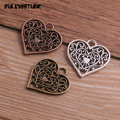 6 bucăți 28*29mm trei culori din aliaj de metal de epocă din aliaj de zinc cu goluri de dragoste brelocuri se potrivesc bijuterii pandantiv DIY colier brățări