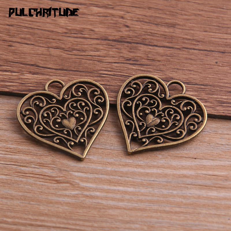 6 bucăți 28*29mm trei culori din aliaj de metal de epocă din aliaj de zinc cu goluri de dragoste brelocuri se potrivesc bijuterii pandantiv DIY colier brățări