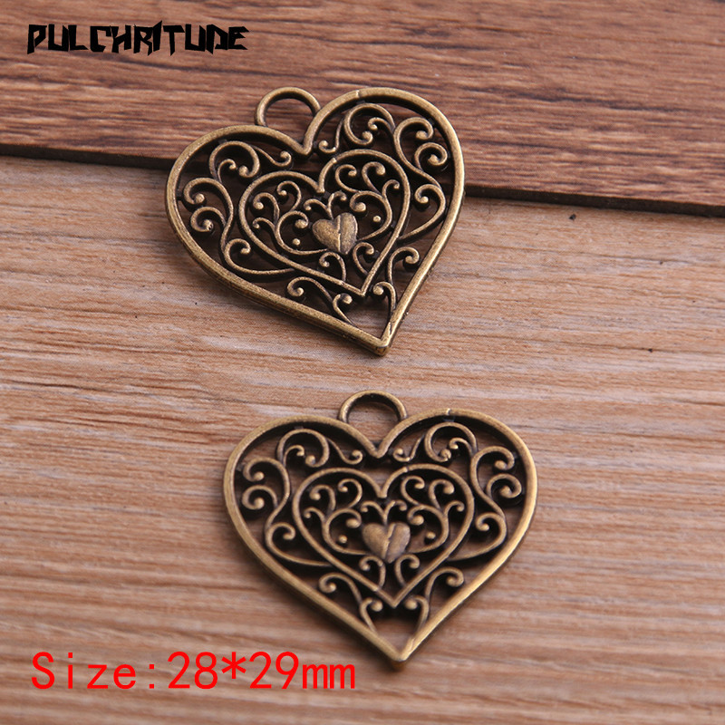 6 bucăți 28*29mm trei culori din aliaj de metal de epocă din aliaj de zinc cu goluri de dragoste brelocuri se potrivesc bijuterii pandantiv DIY colier brățări