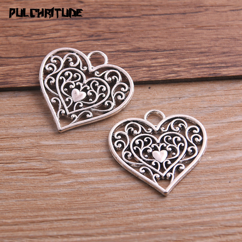 6 bucăți 28*29mm trei culori din aliaj de metal de epocă din aliaj de zinc cu goluri de dragoste brelocuri se potrivesc bijuterii pandantiv DIY colier brățări