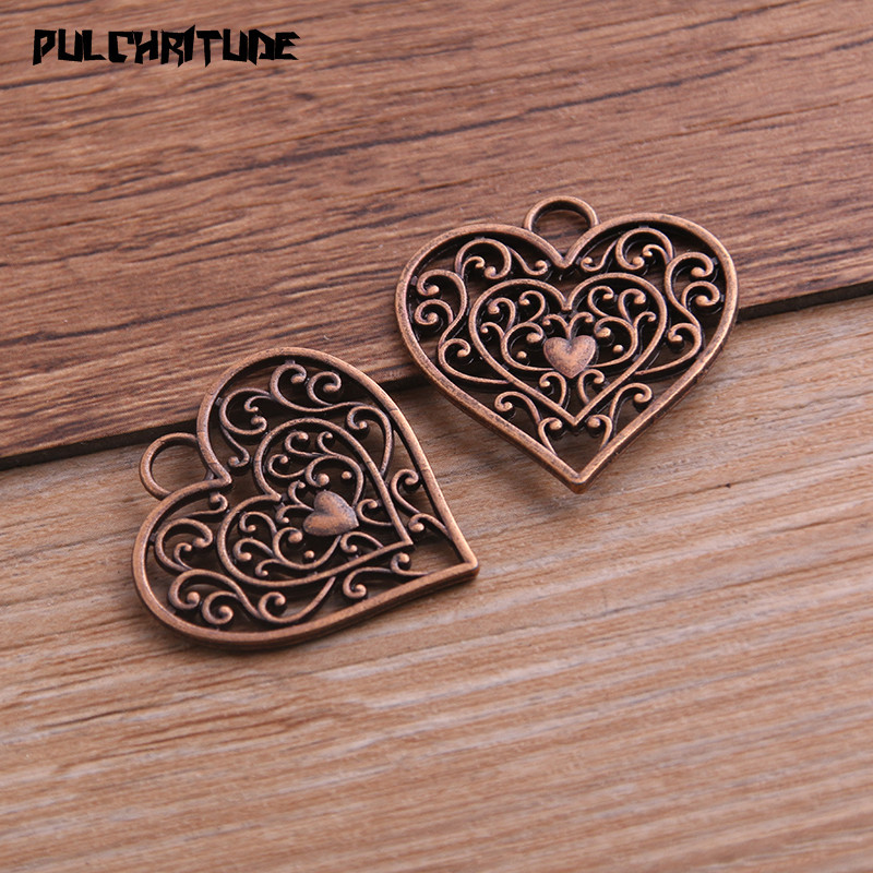 6 bucăți 28*29mm trei culori din aliaj de metal de epocă din aliaj de zinc cu goluri de dragoste brelocuri se potrivesc bijuterii pandantiv DIY colier brățări