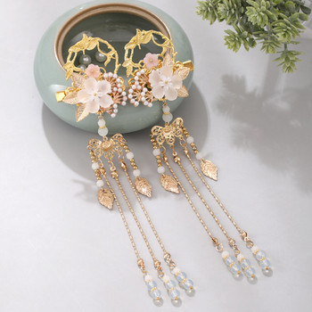 FORSEVEN 1 Pair Flower Leaf Pearls Κρεμαστό Φόρεμα Hanfu Κινεζικές φουρκέτες Κλιπ για γυναίκες κορίτσια Στολίδια για τα μαλλιά γάμου