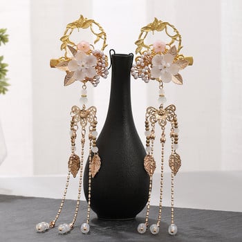 FORSEVEN 1 Pair Flower Leaf Pearls Κρεμαστό Φόρεμα Hanfu Κινεζικές φουρκέτες Κλιπ για γυναίκες κορίτσια Στολίδια για τα μαλλιά γάμου