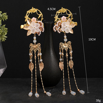 FORSEVEN 1 Pair Flower Leaf Pearls Κρεμαστό Φόρεμα Hanfu Κινεζικές φουρκέτες Κλιπ για γυναίκες κορίτσια Στολίδια για τα μαλλιά γάμου