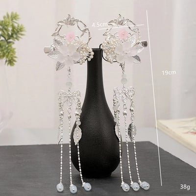 FORSEVEN 1 par cvjetnih lišća, bisera, dugih resica, privjesaka, hanfu haljina, kineske ukosnice, kopče za žene, djevojke, vjenčani ukrasi za kosu