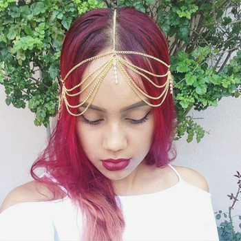 Boho Draping Crystal Bride Hair Αξεσουάρ Νέα μόδα Κομψή αλυσίδα κεφαλιού Μαλλιά Κοσμήματα Νυφικά χτενίσματα Κεφαλή