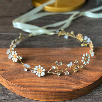 Αξεσουάρ για τα μαλλιά της νύφης Flower Headband Bridal Tiara Wedding Hair Jewelry Κορδέλα μαργαριτάρια Headpiece Fashion Jewelry 2022