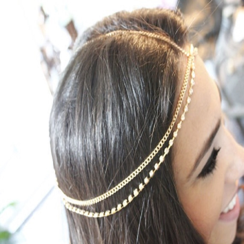 Boho ανεμιστήρας μεταλλική αλυσίδα με φούντα τρυπάνι νερού, κορδέλα κεφαλής, μολύβδινη αλυσίδα μαλλιών