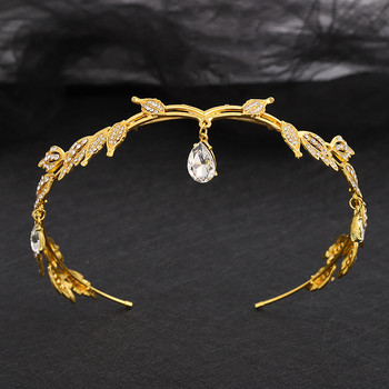 Πολυτελή Χρυσά Χρώματα Rhinestone Tiaras Headbands for Women Leaf Crystal Crown Head Hoop Νυφικά κοσμήματα για τα μαλλιά γάμου Αξεσουάρ