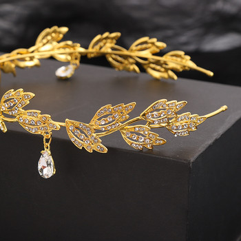 Πολυτελή Χρυσά Χρώματα Rhinestone Tiaras Headbands for Women Leaf Crystal Crown Head Hoop Νυφικά κοσμήματα για τα μαλλιά γάμου Αξεσουάρ