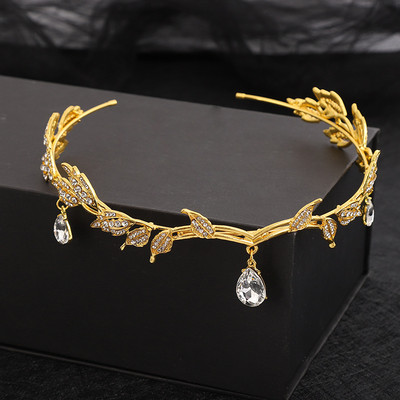 Diademi cu strasuri de lux în culorile aurii, bentite pentru femei, frunze de cristal, coroană, cerc pentru cap, accesorii pentru bijuterii de păr de nuntă.