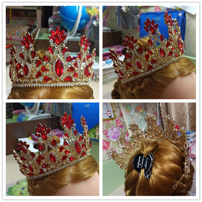 Árak Királynő Női Luxus Zöld Arany Kék Piros Fehér Nagy kristály Tiara és Koronák Hajékszerek Menyasszonyi Menyasszonyi Esküvőre