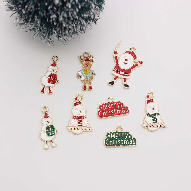 10 buc/lot Crăciun Fericit Breloc cu ulei de smalț pentru geantă, cercei, colier, bijuterii, pandantiv lucrat manual