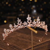Roosa kullast tiaarad pulmakroonid, moekristallid, kristallkivist diadeemid, naiste juuksed, ehted, pruut, odav kroon, peakate, tüdrukute pidu