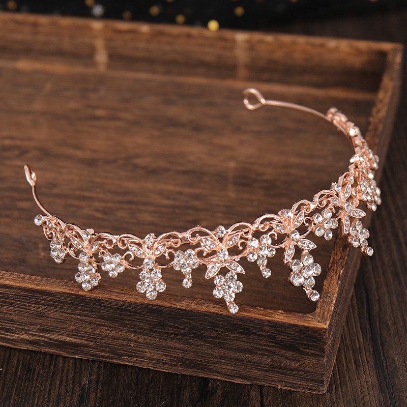 Roosa kullast tiaarad pulmakroonid, moekristallid, kristallkivist diadeemid, naiste juuksed, ehted, pruut, odav kroon, peakate, tüdrukute pidu