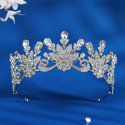 Vestuvių karūnos karalienės galvos apdangalas Blizgantis cirkonio metalinis tiaras galvos apdangalas nuotakos princesės vakarėliui Diadem vestuvių plaukų papuošalai