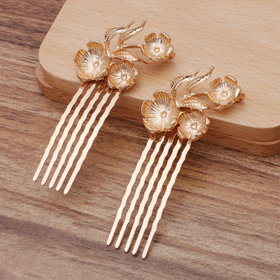 10 KOM 50x15mm češljevi za kosu od legure cvijeća s granama osnova zlatno/srebrne boje češljevi za kosu s 5 zuba Postavka za DIY pribor za nakit