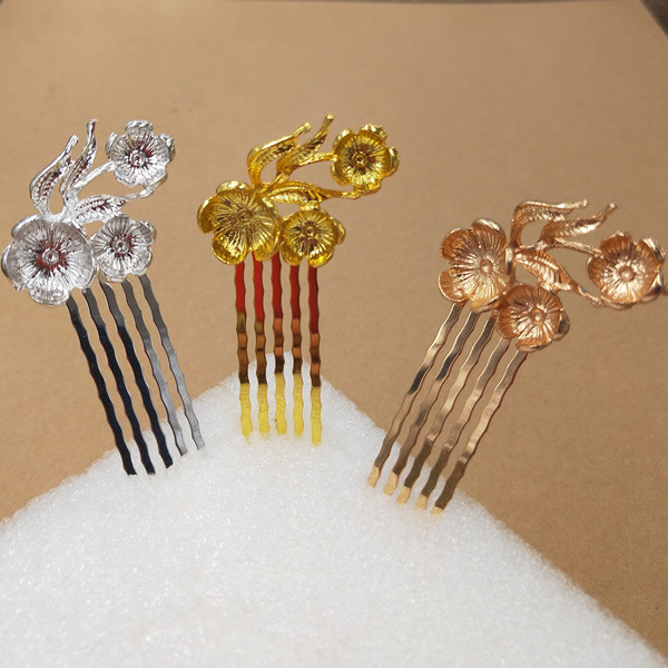 10 KOM 50x15mm češljevi za kosu od legure cvijeća s granama osnova zlatno/srebrne boje češljevi za kosu s 5 zuba Postavka za DIY pribor za nakit