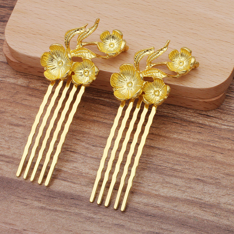 10 KOM 50x15mm češljevi za kosu od legure cvijeća s granama osnova zlatno/srebrne boje češljevi za kosu s 5 zuba Postavka za DIY pribor za nakit