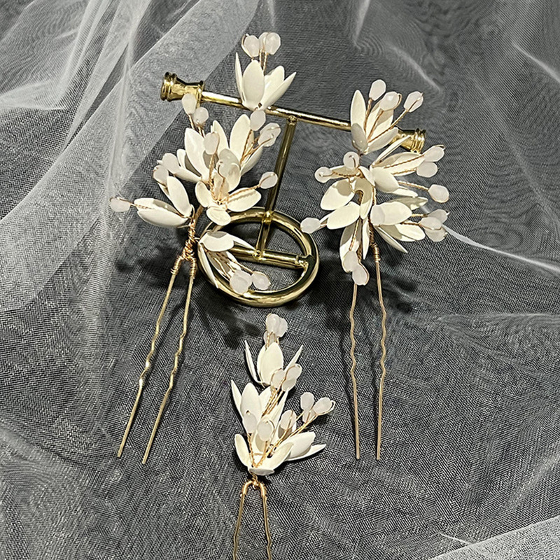Levelek Hajtűk Menyasszonyi Esküvői Haj Kiegészítők Női Tündér Fehér Virág Kristály Hajkapcsok Oldaltűk U-alakú Novia Ékszer